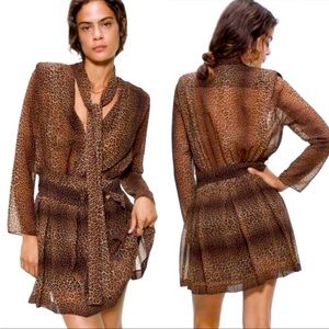 Zara Leopard Print Belted Dress with attached Scarf